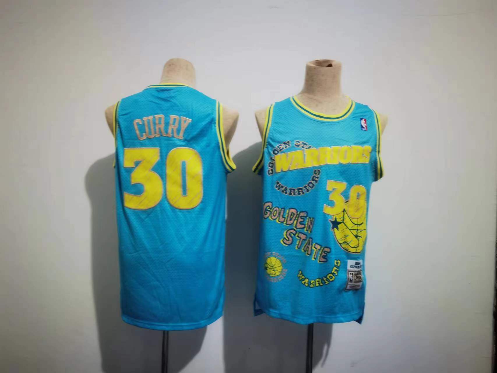 Men Golden State Warriors #30 Curry Blue Sketching version NBA Jersey->youth nba jersey->Youth Jersey